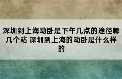 深圳到上海动卧是下午几点的途径哪几个站 深圳到上海的动卧是什么样的